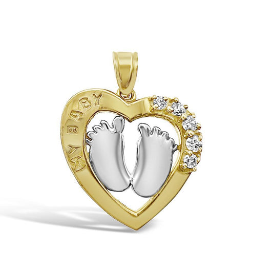 My Baby Feet Pendant Heart 10k Two Tone Gold Charm 0.8"