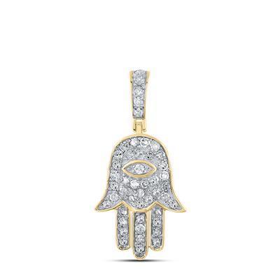 0.25ctw Diamond Hamsa Fatima Hand Pendant 10k Yellow Gold Charm