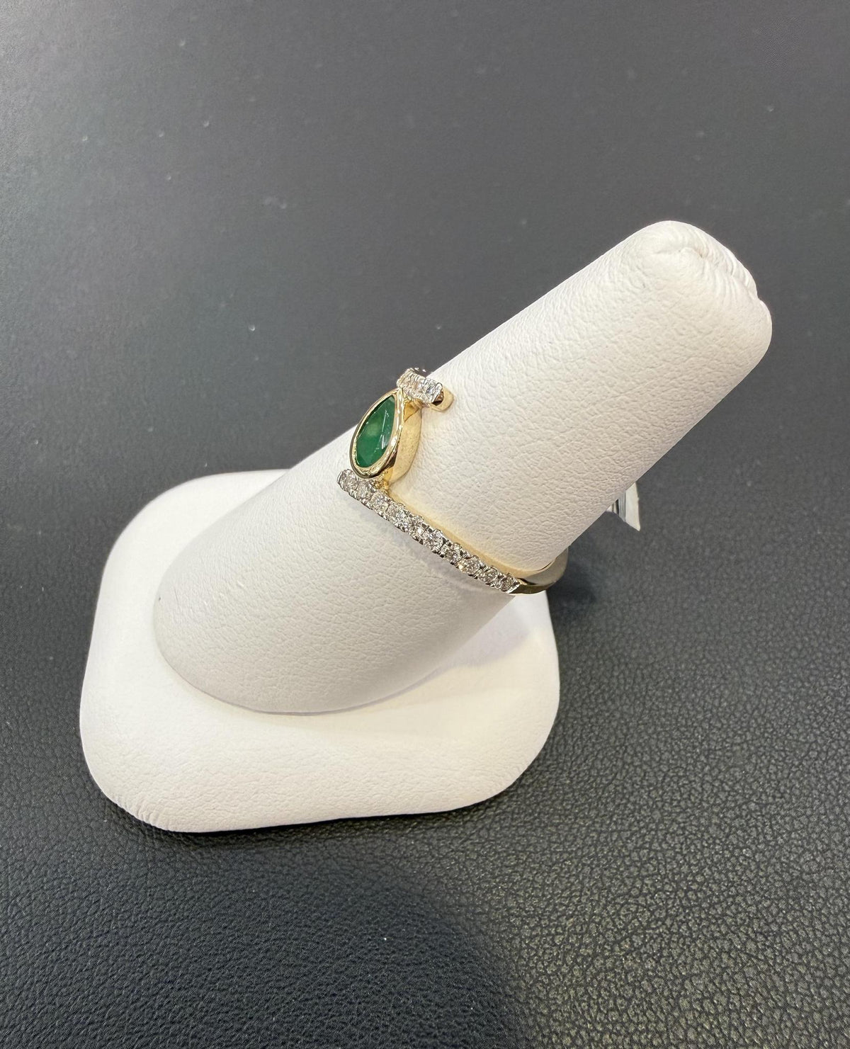 Natural Emerald Pear & Diamond Bypass Ring 14K Yellow Gold