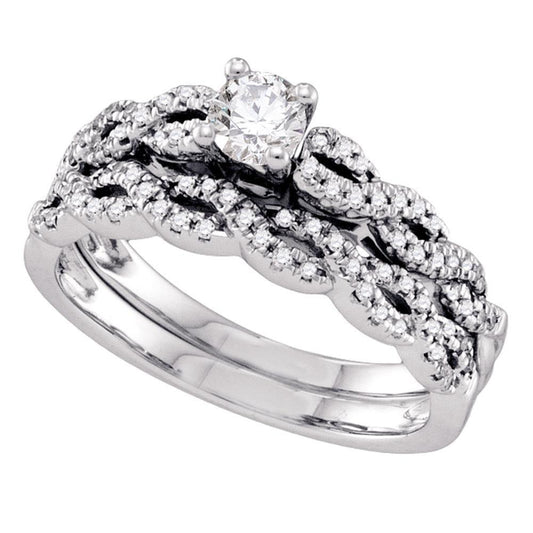 0.50Ctw Round Diamond Solitaire Crossover Bridal Ring Band Set 14k White Gold