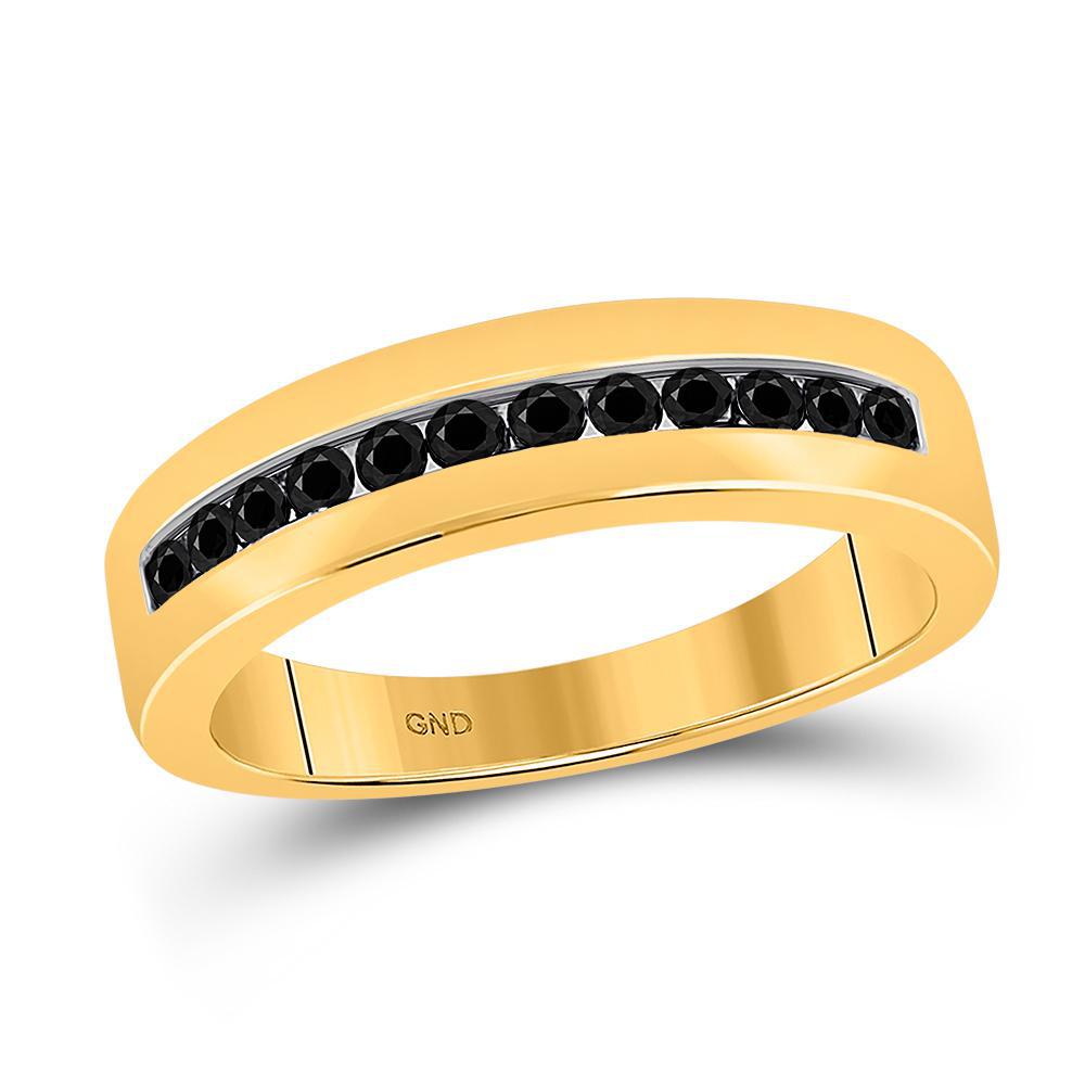 10k Yellow Gold Mens Round Black Diamond Wedding Anniversary Fashion Band 0.50