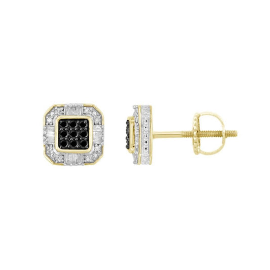 Diamond Black Stud Square Earrings 10k Yellow Gold 0.25cttw