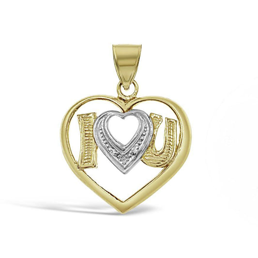 14K Yellow White Gold I Love You Heart Pendant