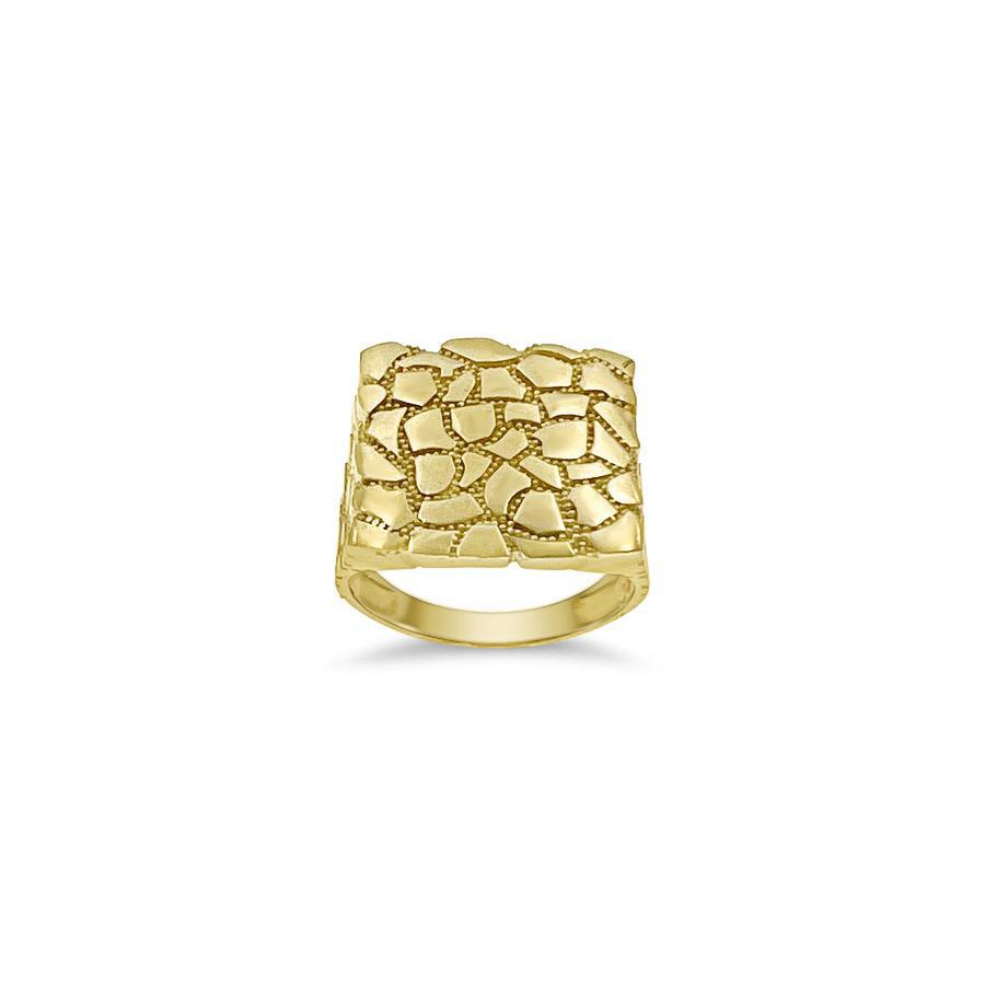 Nugget Square Mens Signet Ring 10k Yellow Gold Band