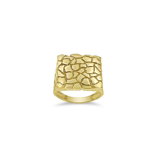 Nugget Square Mens Signet Ring 10k Yellow Gold Band