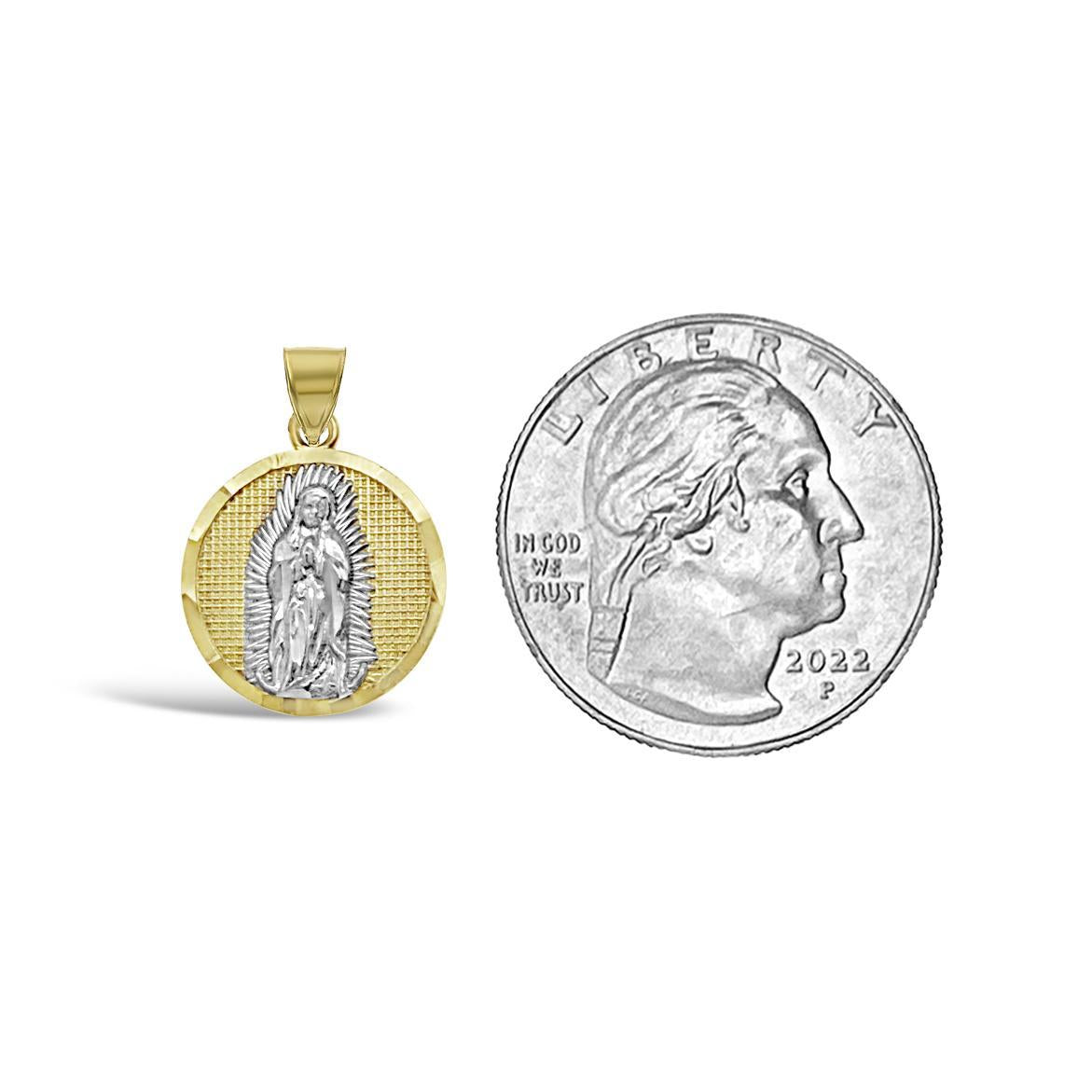 14K Two Tone Gold Virgin Mary Pendant