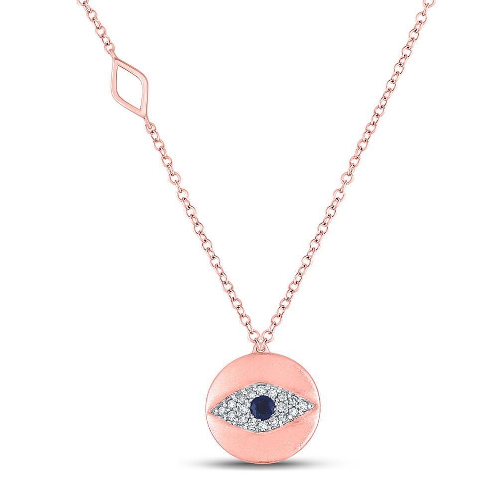 Blue Sapphire & Diamond Evil Eye Protection Pendant Necklace 10k Rose Gold