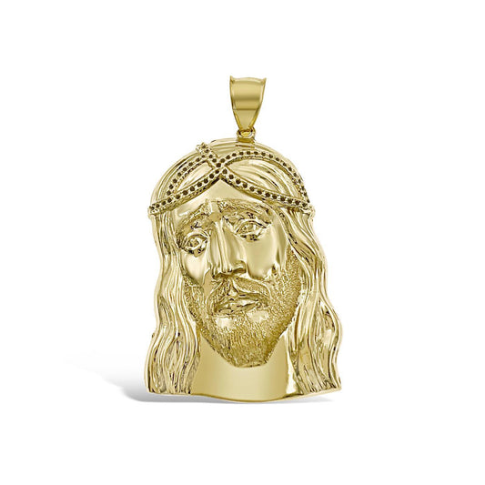 Jesus Head Pendant 10k Gold Men's Charm 2.2"