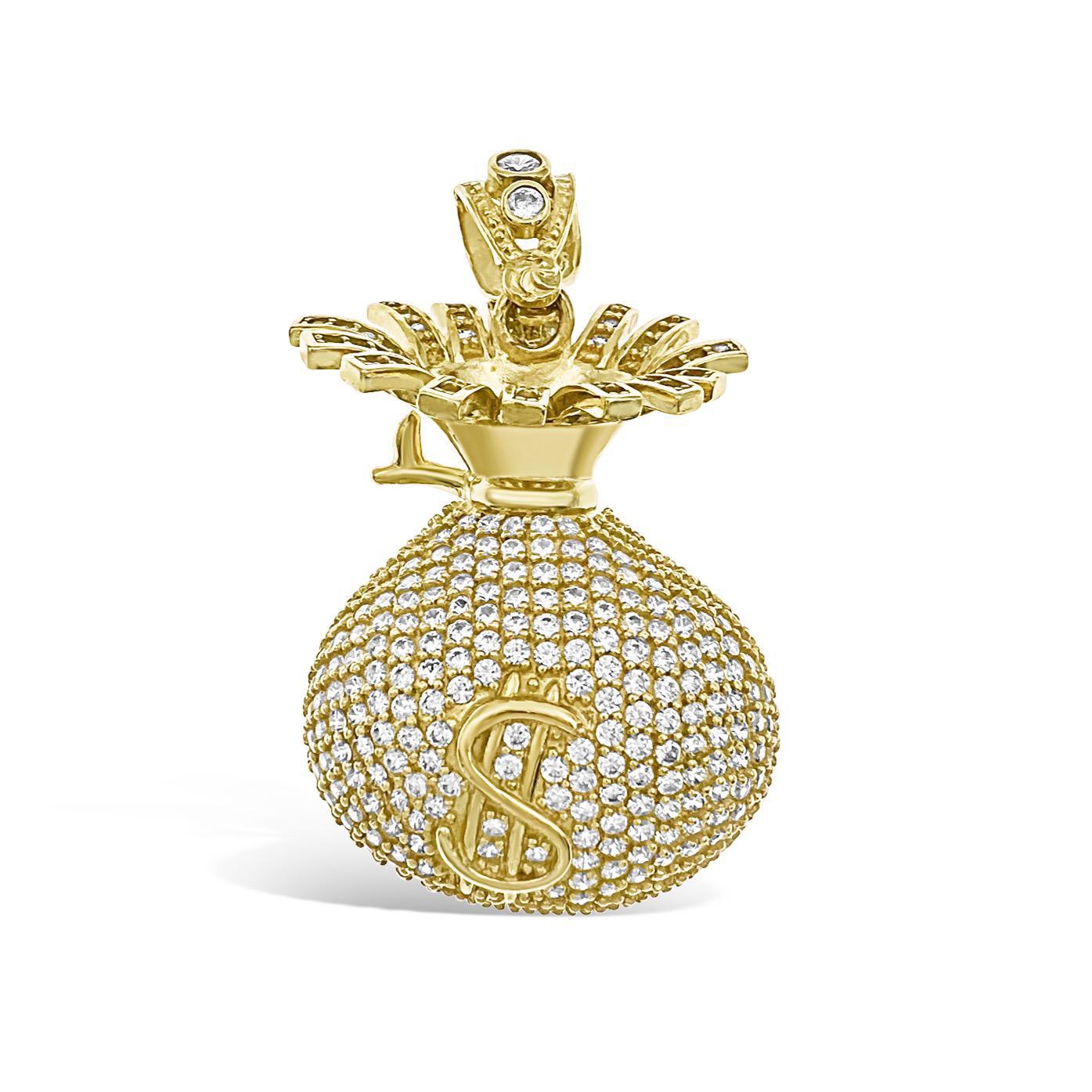 Money Bag Pendant 3D 10k Gold Men Charm 1.6"