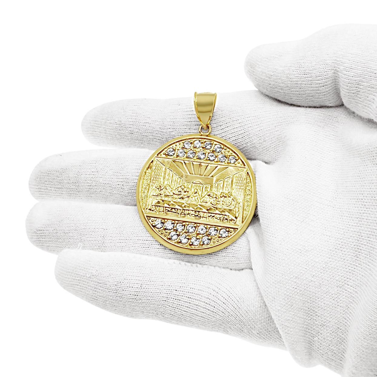 Last Supper Round Pendant Mens Charm 10k Yellow Gold