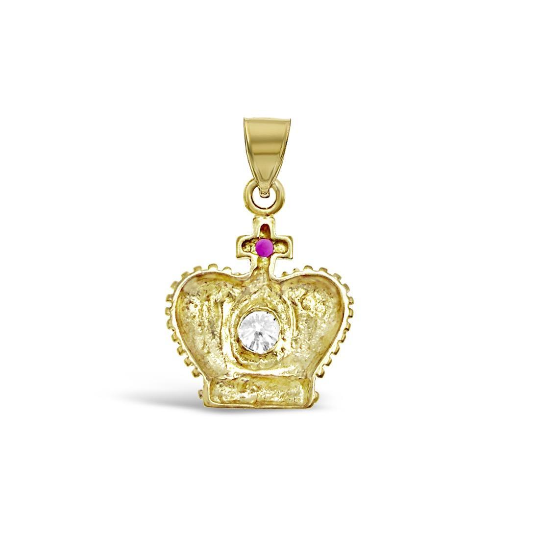 10k Two tone Gold Crown Rose CZ Pendant Charm 0.9 inch