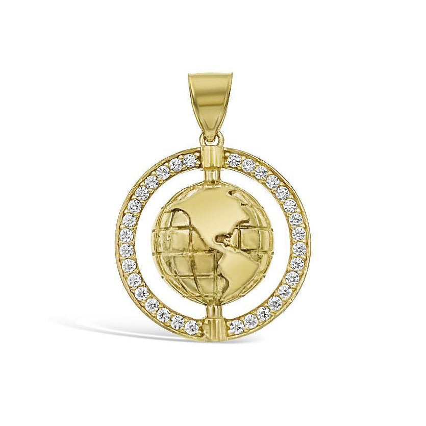 10K Yellow Gold World Globe Pendant
