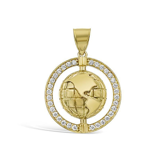 10K Yellow Gold World Globe Pendant