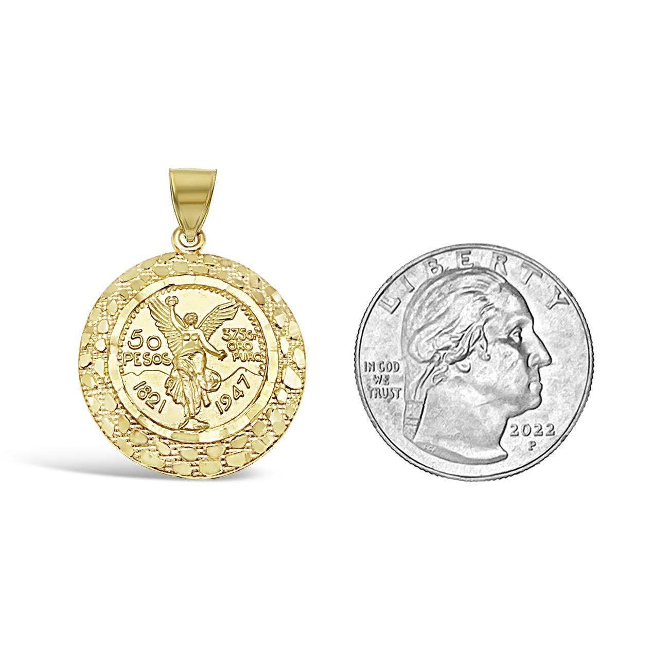 10K Yellow Gold 50 Pesos Mexican Coin Pendant Centenario