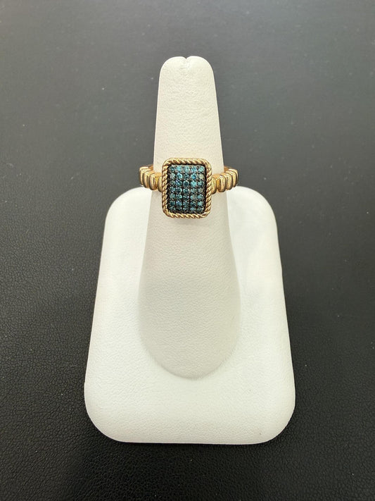 0.25ctw Blue Diamond Rectangle Cluster Ring 10K Yellow Gold