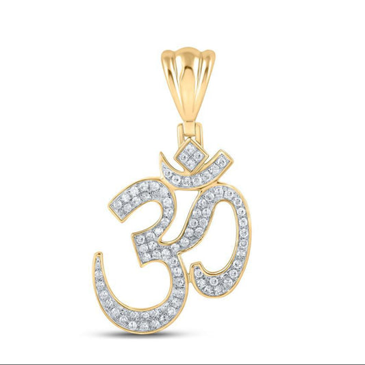 0.50ctw Diamond Om Pendant 10K Yellow Gold Religious Charm Spiritual Gift