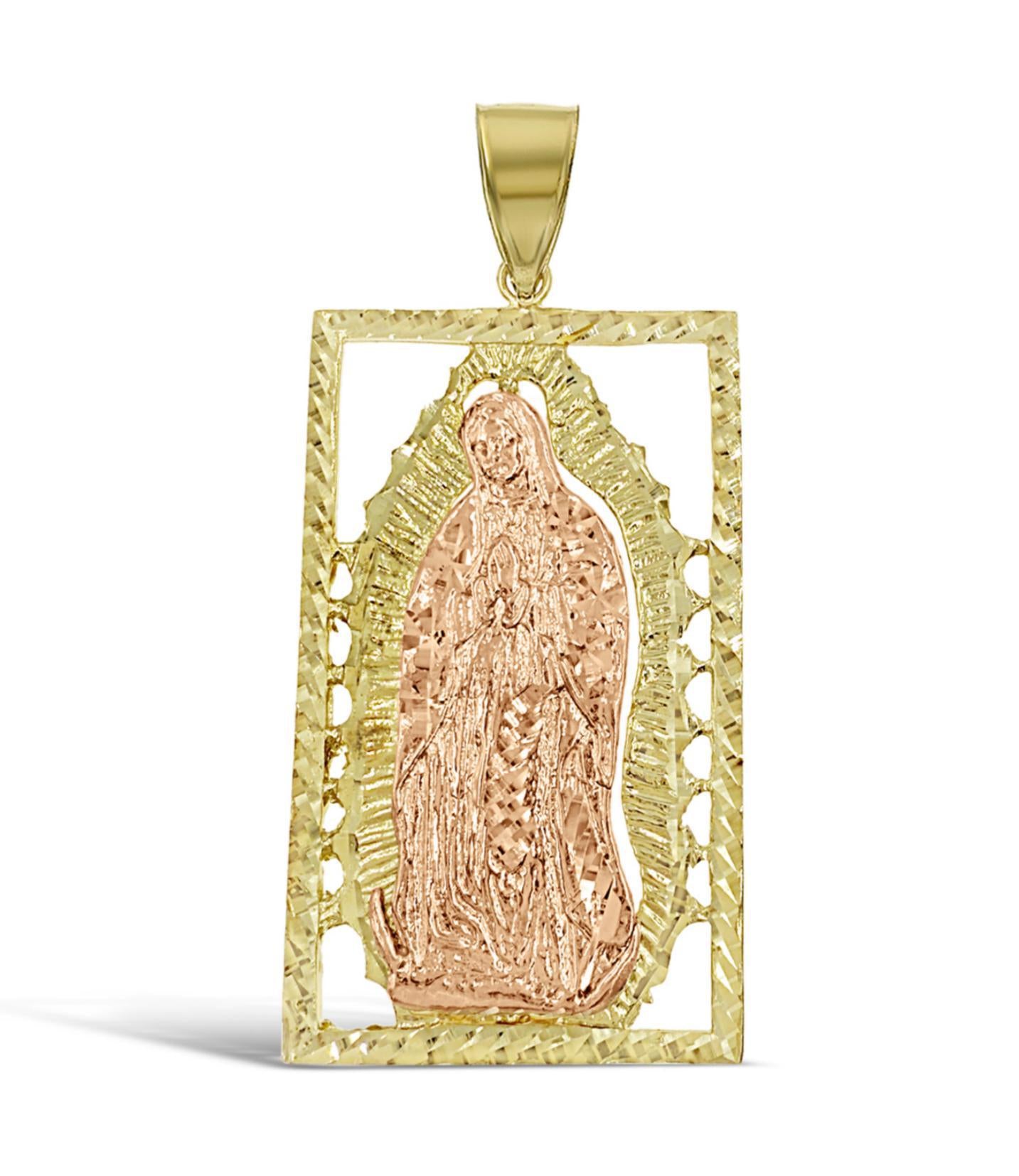 10K Yellow Rose Gold Virgin Mary Lady Guadalupe Pendant