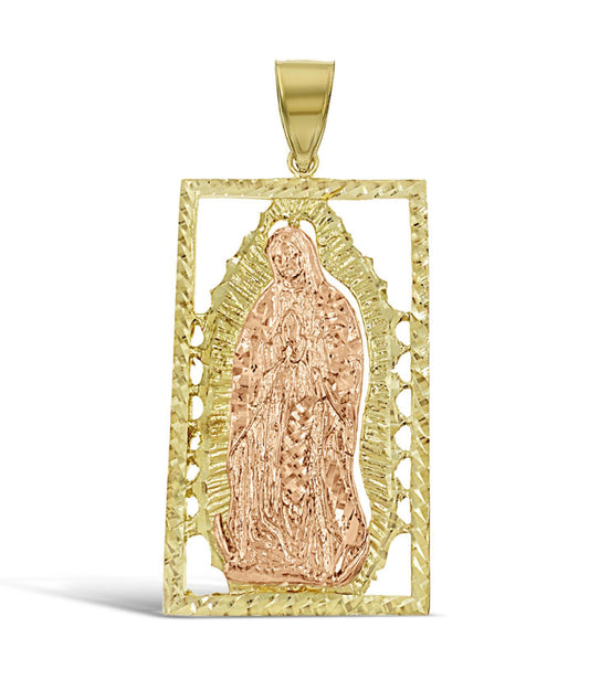 10K Yellow Rose Gold Virgin Mary Lady Guadalupe Pendant