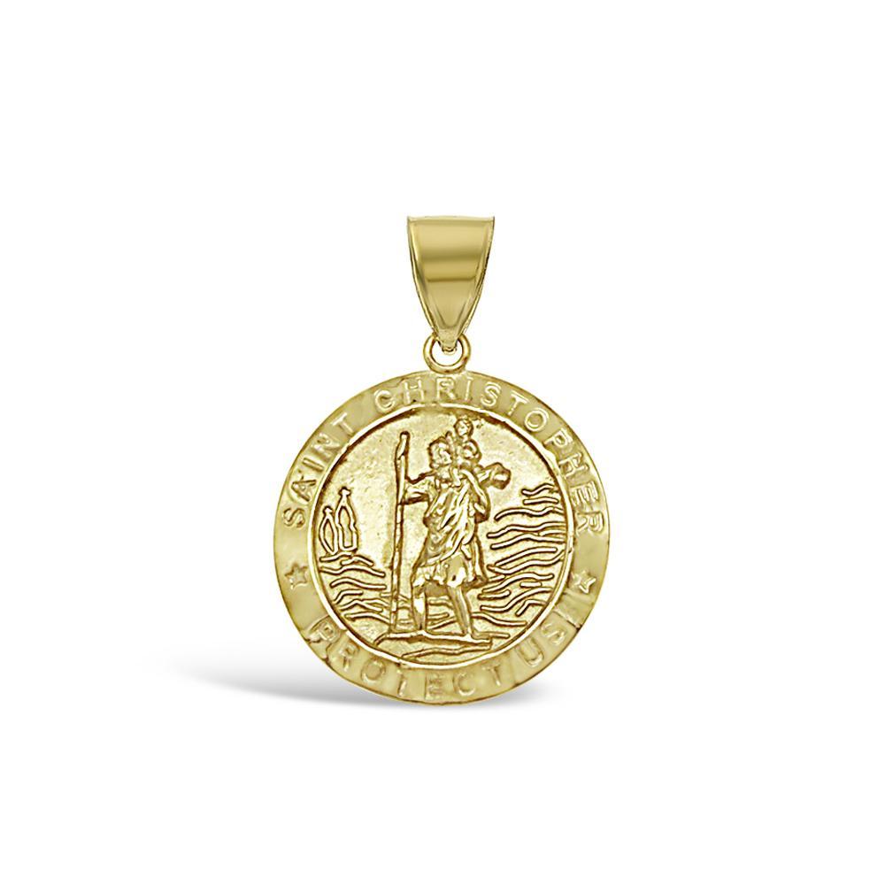 14K Yellow Gold Saint Christopher Protect Us Medal Pendant