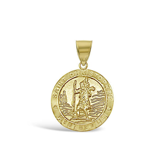 14K Yellow Gold Saint Christopher Protect Us Medal Pendant