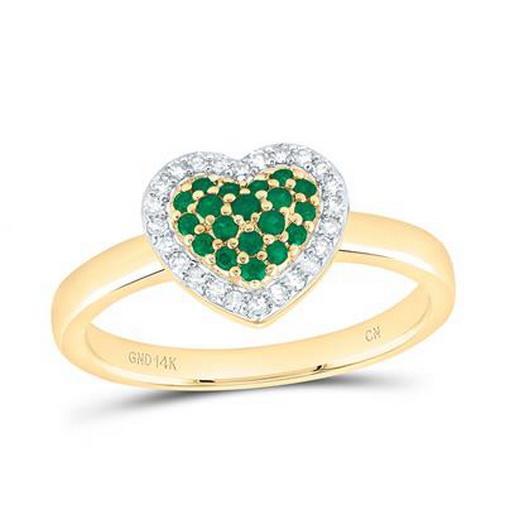 Emerald Cluster Diamond Halo Heart Ring 14K Yellow Gold