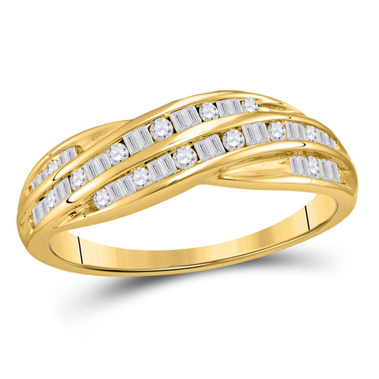 1/3cttw Baguette Diamond Crossover Wedding Band 10k Yellow Gold Womens Ring