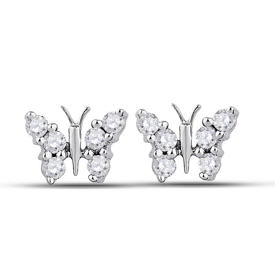 0.20ctw Diamond Butterfly Stud Earrings 10k White Gold Womens Screw back