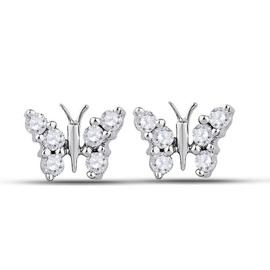 0.20ctw Diamond Butterfly Stud Earrings 10k White Gold Womens Screw back