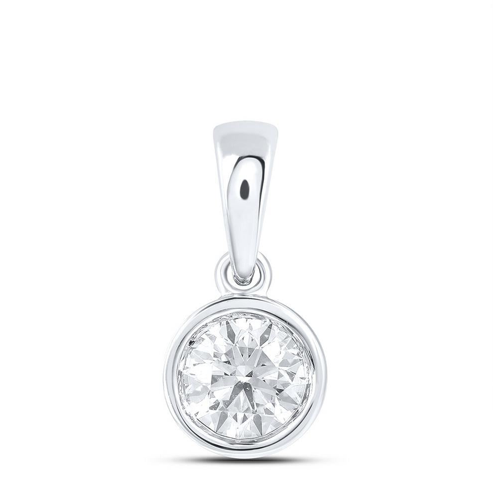 0.42ct Round Diamond Solitaire Pendant Charm 14k White Gold