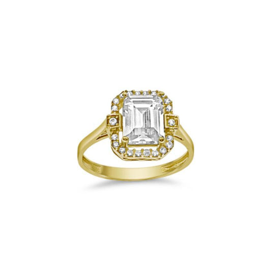 14k Yellow Gold Emerald Cut CZ Engagement Ring