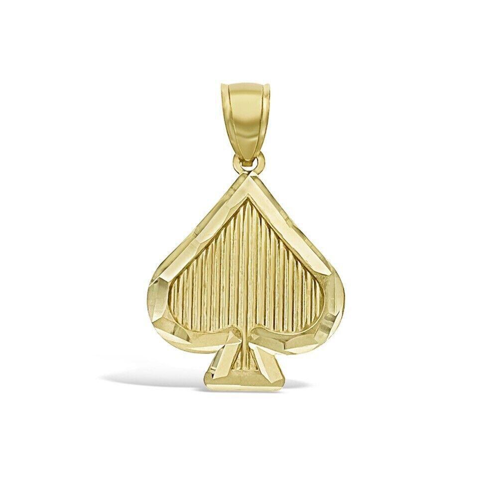 Ace Spade Pendant 10k Yellow Gold Playing Card Diamond Cut Charm 1.4"