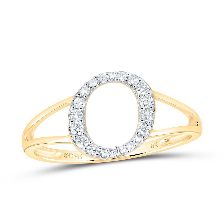 Diamond Round Initial Letter O Ring 10k Yellow Gold