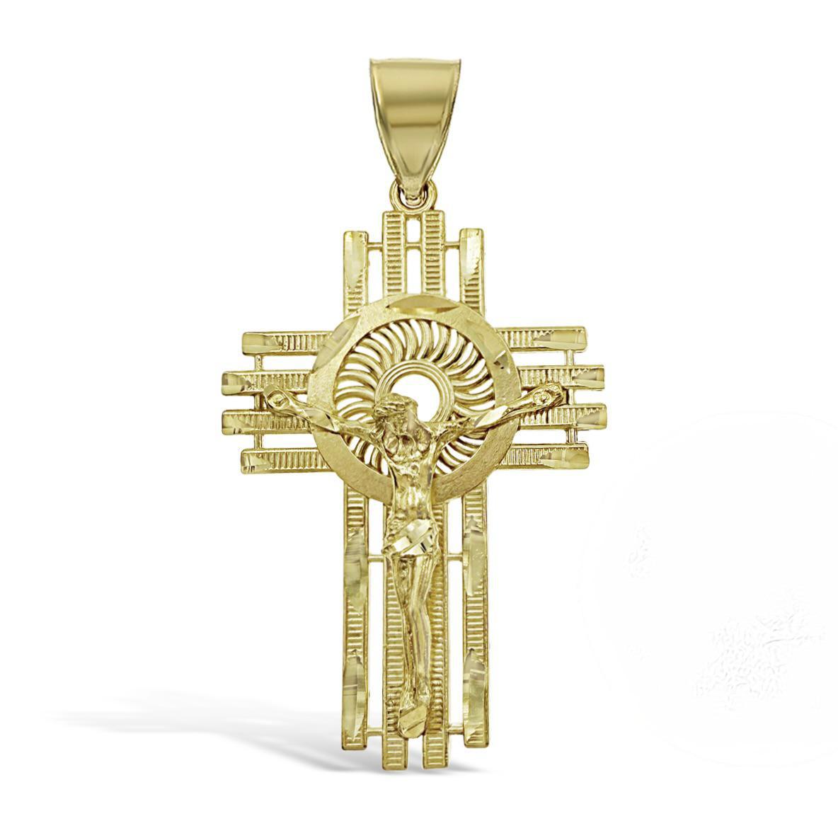 10k Yellow Gold Cross Crucifix Pendant Mens Charm 2.1 inch