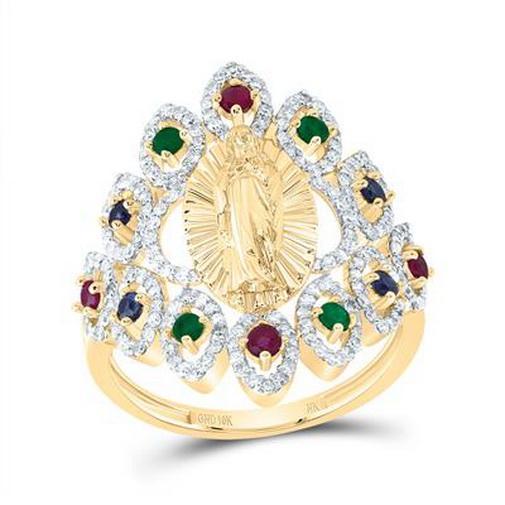 Diamond Multistone Virgin Mother Mary Ring 10k Yellow Gold Womens 0.88 ctw
