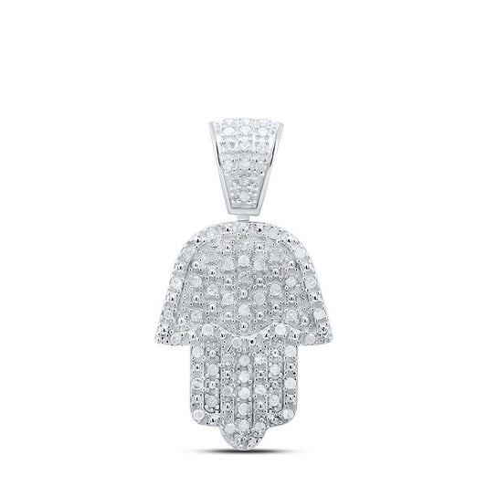 0.52ctw Diamond Hamsa Hand Charm Pendant 925 Sterling Silver