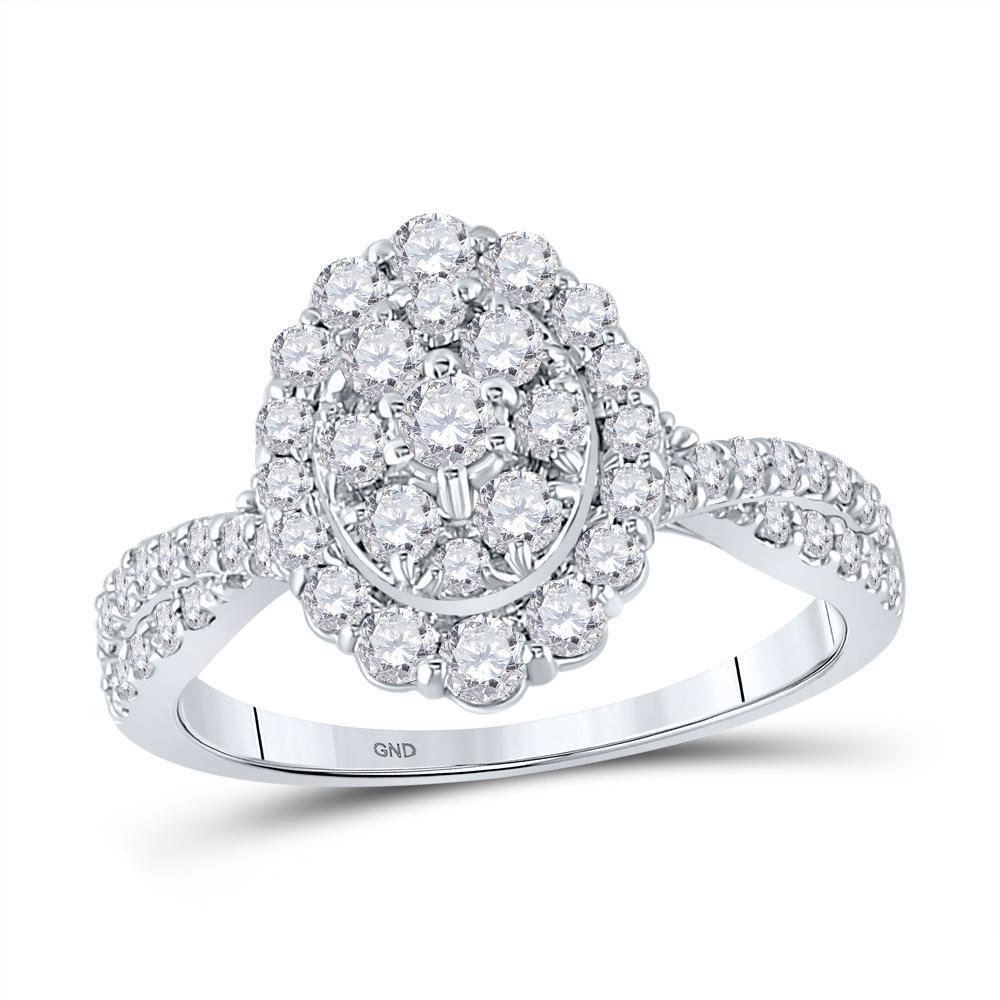 1ctw Diamond Oval Cluster Halo Ring 10K White Gold