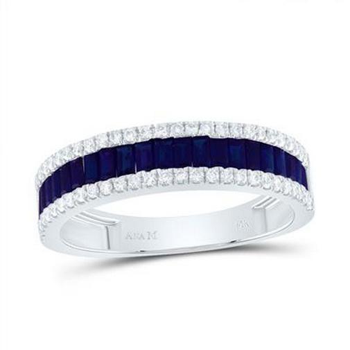 Natural Baguette Blue Sapphire & Diamond Womens Band 14k White Gold 1.12 Cttw