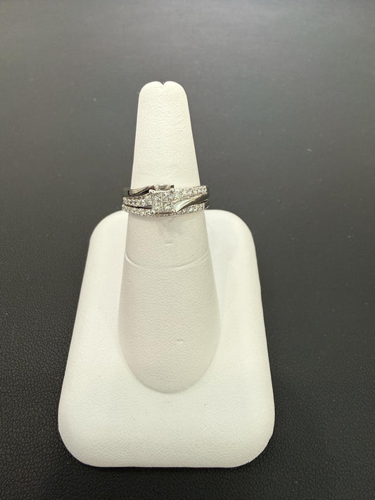 0.50ctw Diamond Princess Cluster Bridal Set Ring 10K White Gold