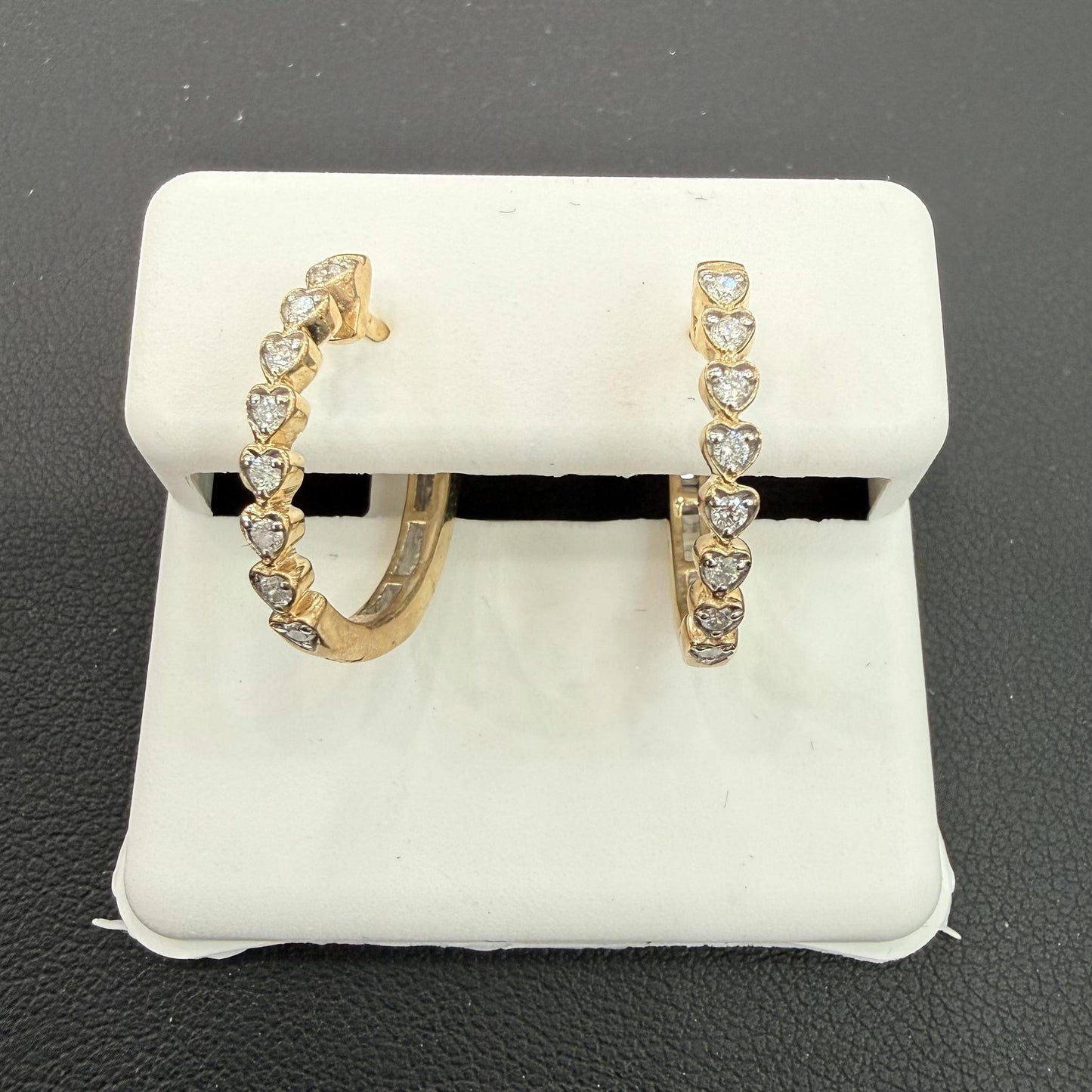 0.37ctw Diamond Hoop Heart Earrings 10k Yellow Gold
