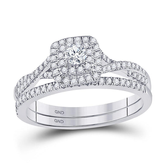 0.50 Cttw Round Diamond Cushion Cluster Bridal Wedding Ring Set 10k White Gold