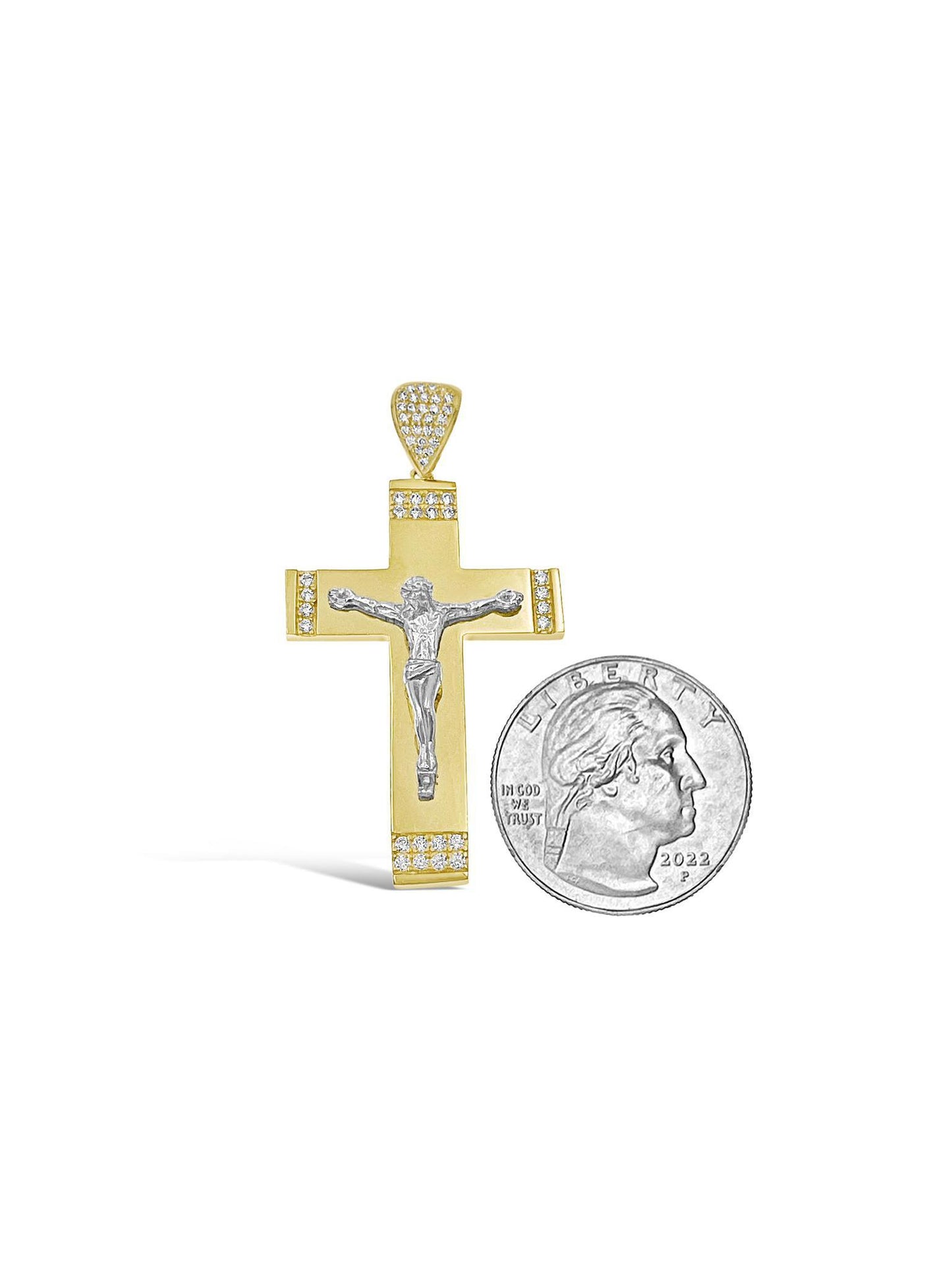 Jesus Cross Crucifix Pendant 10k Gold Two Tone