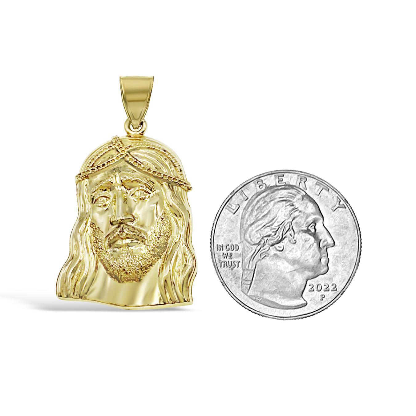Jesus Head Face Pendant Mens Charm 10k Yellow Gold