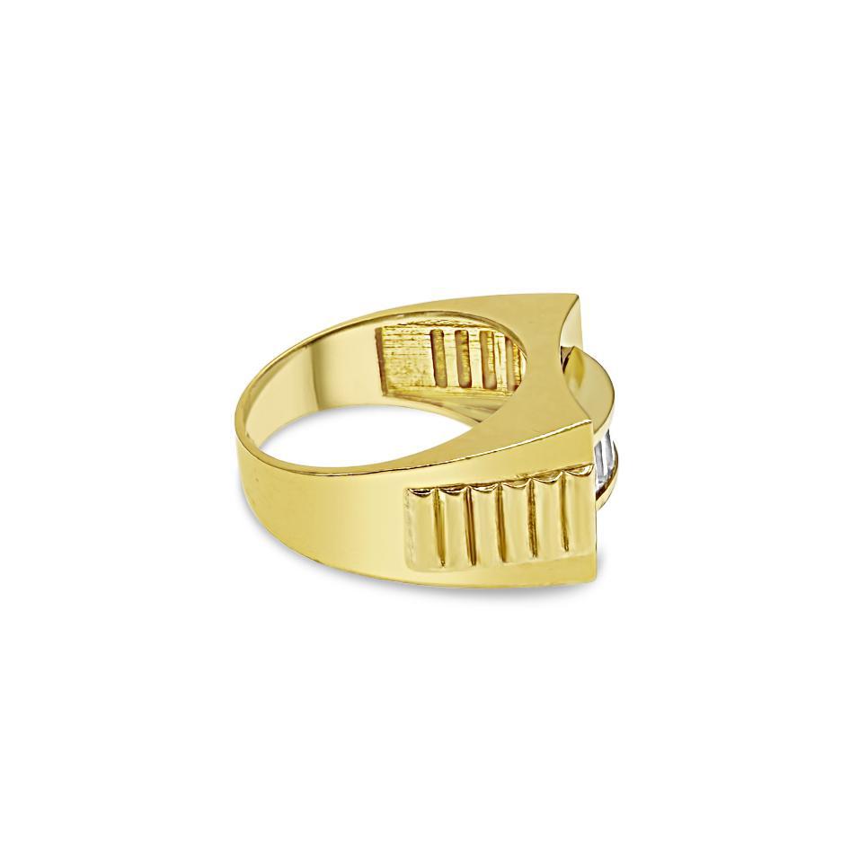 10K Yellow Gold Baguette Mens Signet Pinky Ring