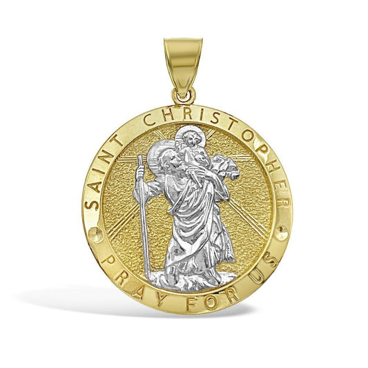10k Gold Saint Christopher Pendant Round Charm 1.6"