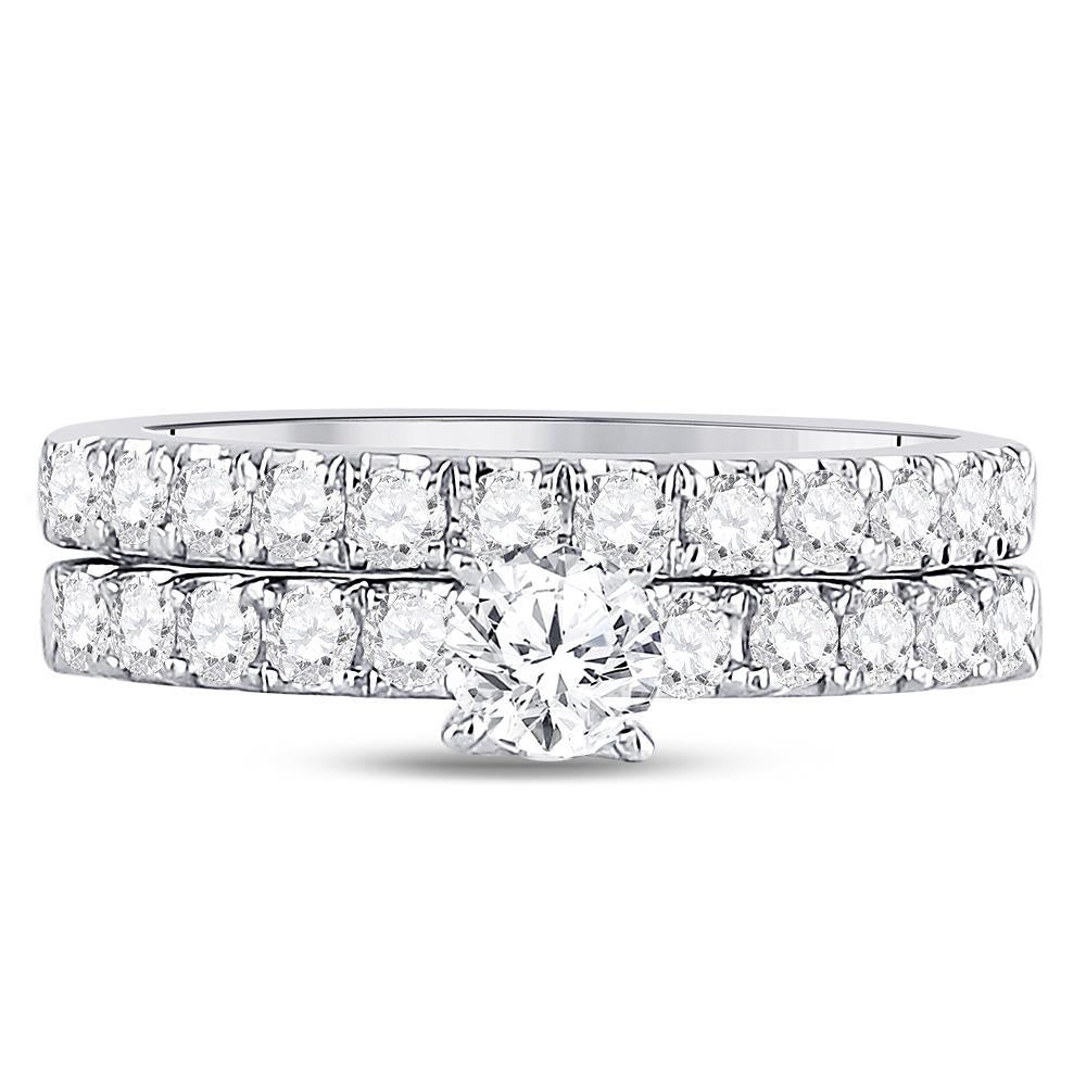 1 Cttw Round Diamond Solitaire Engagement Wedding Ring Band Set 14k White Gold