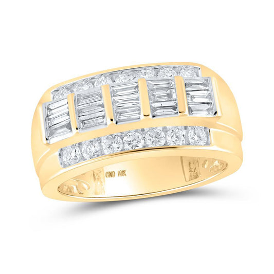 1.30 cttw Baguette / Round Diamond Men's Band Ring 10k Yellow Gold