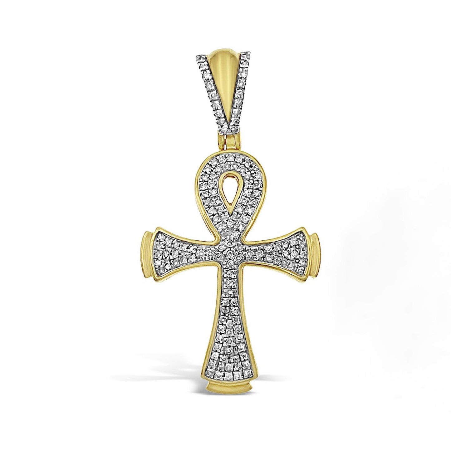 0.35 cttw Round Diamond Egyptian Cross Pendant 10k Yellow Gold