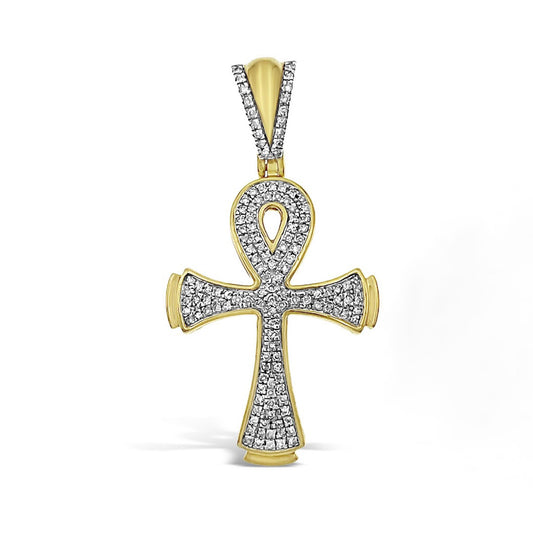 0.35 cttw Round Diamond Egyptian Cross Pendant 10k Yellow Gold