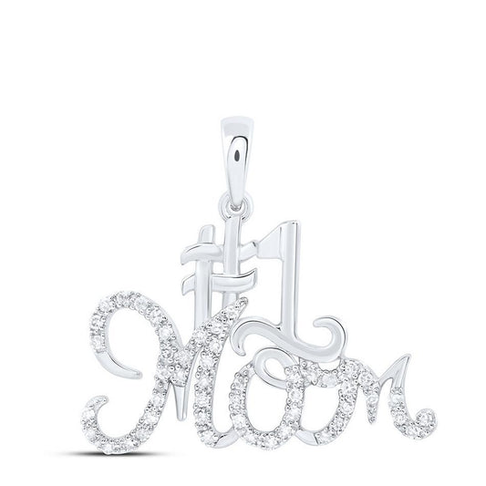 Diamond Mom #1 Charm Pendant 10k White Gold