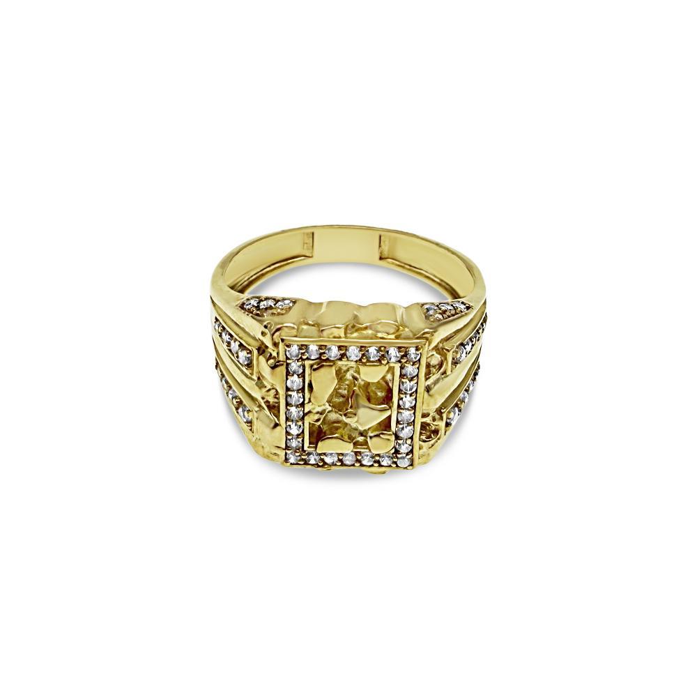 10K Yellow Gold Nugget Signet Mens Ring